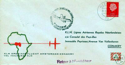 STAMP FIRST FLIGHT KLM FROM AMSTERDAM TO CONAKRY
