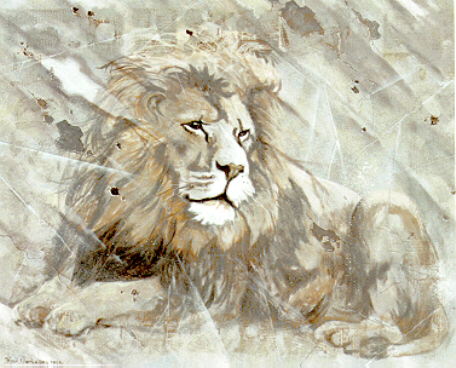 Leeuw op schilderij Lion