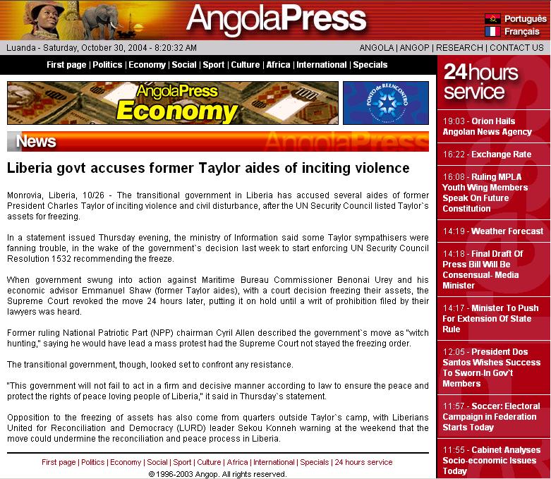 Angola Press October 26, 2004
