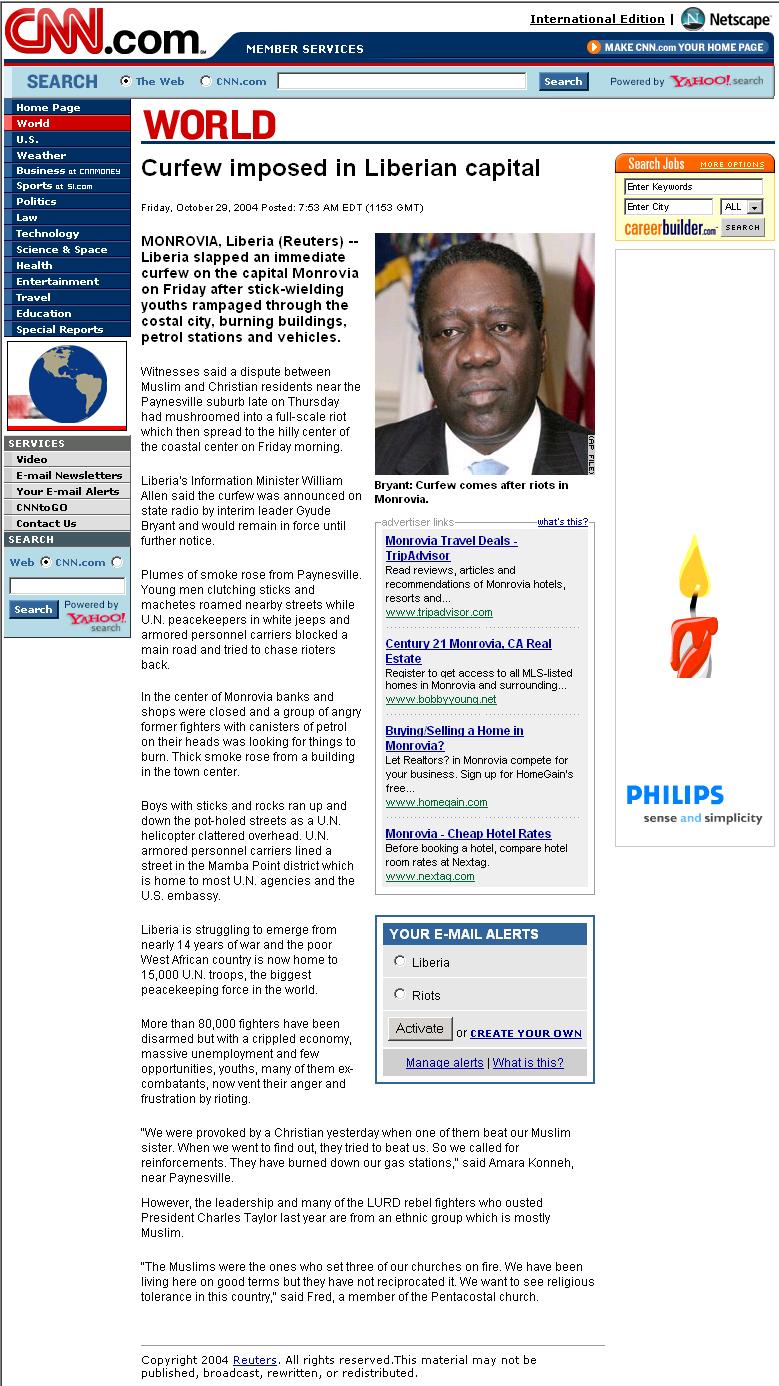 CNN Liberia News 29 October 2004